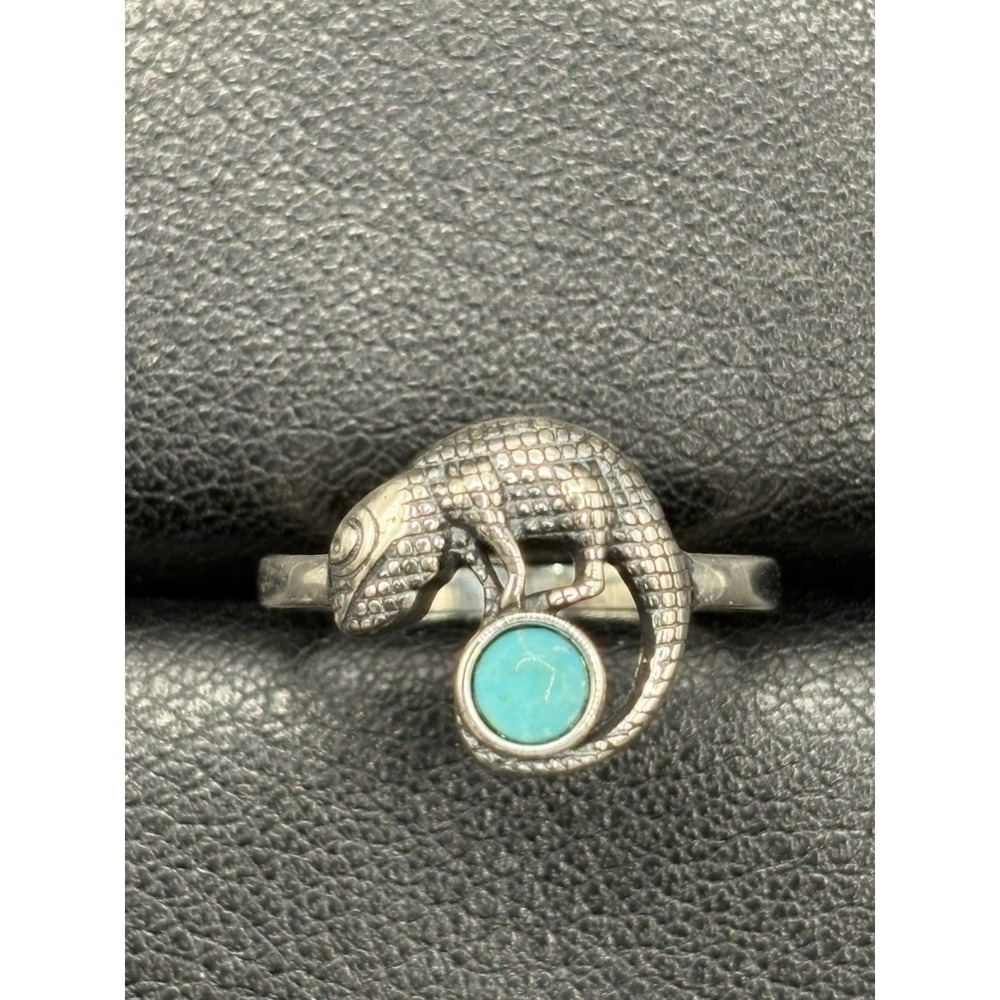 New Condition Sterling Silver Turquoise Lizard Ring Size 7 H4